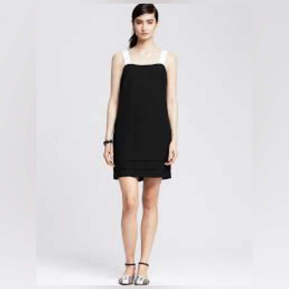 Banana Republic Black White Strap GROSGRAIN-STRAP SHIFT Dress Size 14